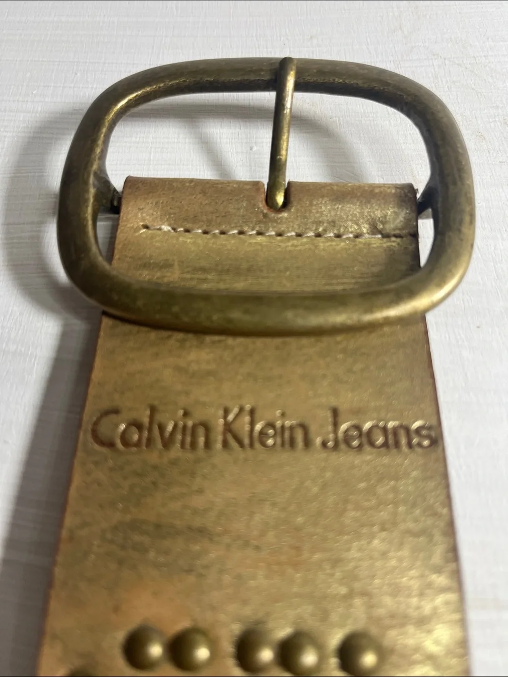Calvin Klein Gold Studded Leather Belt Sz Large